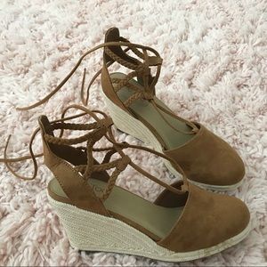 Brown Tie Up Wedges, only worn once!